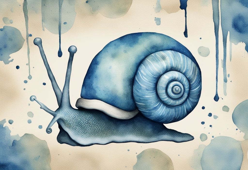 Illustration aquarelle moderne représentant un escargot dans aquarium bon ou mauvais, montrant un escargot prospérant dans un aquarium bien entretenu et un escargot en détresse dans un aquarium négligé.