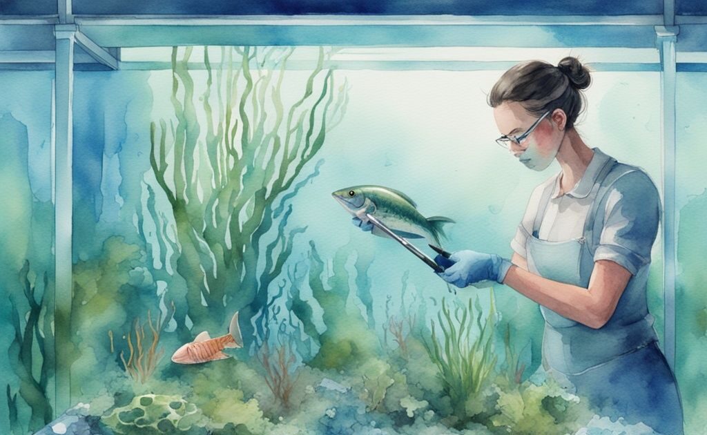 Illustration moderne en aquarelle d'une personne nettoyant les algues dans un aquarium avec des outils professionnels - comment se débarrasser des algues dans un aquarium.