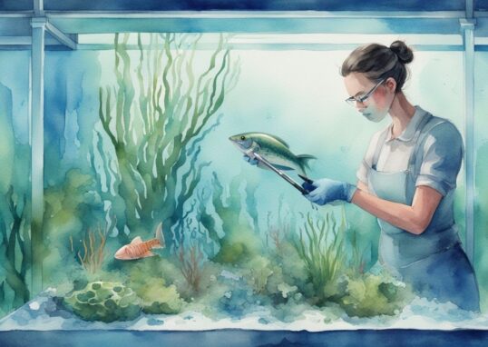 Illustration moderne en aquarelle d'une personne nettoyant les algues dans un aquarium avec des outils professionnels - comment se débarrasser des algues dans un aquarium.