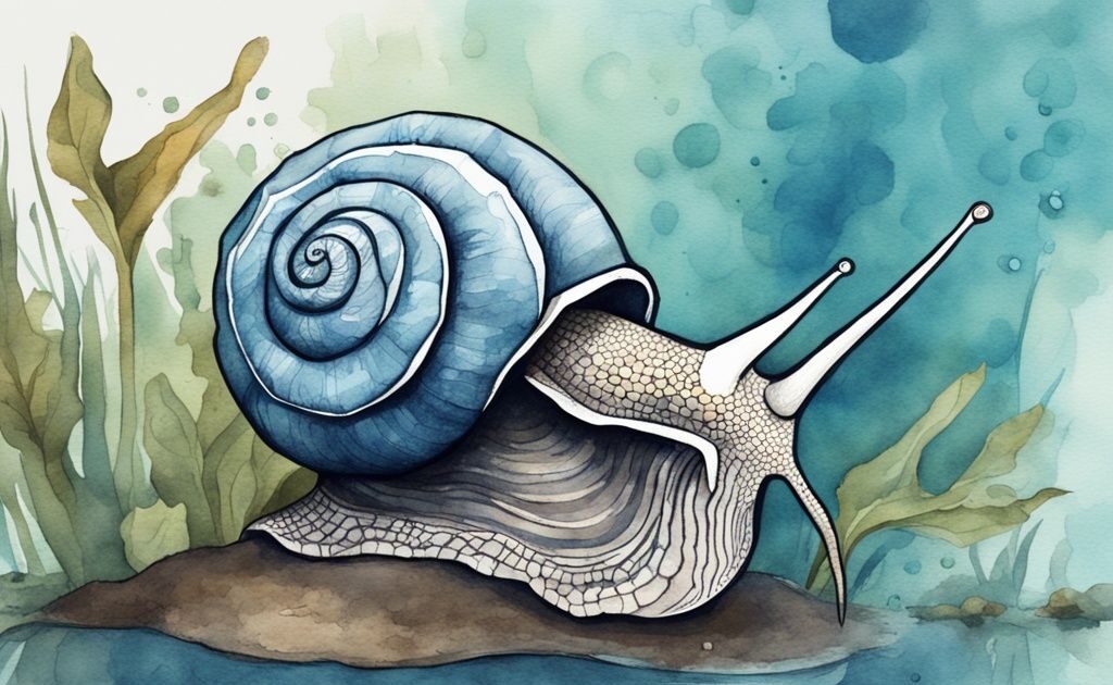 Illustration aquarelle moderne montrant un escargot dans aquarium bon ou mauvais, prospérant dans un aquarium bien entretenu et un escargot en détresse dans un aquarium négligé.