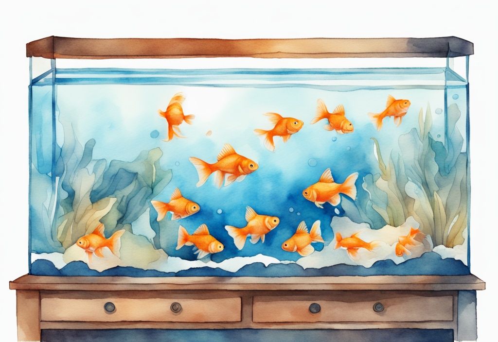 Illustration moderne en aquarelle montrant un aquarium de 20 litres avec le nombre approprié de poissons rouges, combien de poissons rouges dans un aquarium de 20 litres.